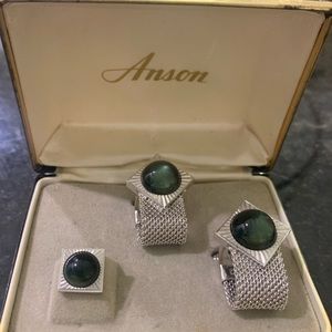 Anson Jade and Silver cufflinks and tie pin